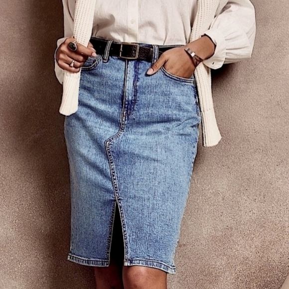 Banana Republic Deconstructed Front Slit Jean Midi Skirt  **Runs Large** - Picture 1 of 8